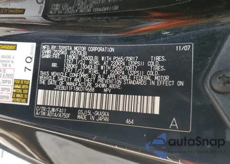 2008 Toyota Fj Cruiser z USA, uszkodzony, nr VIN JTEBU11F18K019688